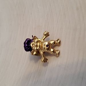 Vintage Wishnik Troll Purple Hair Gold Tone Lapel Pin